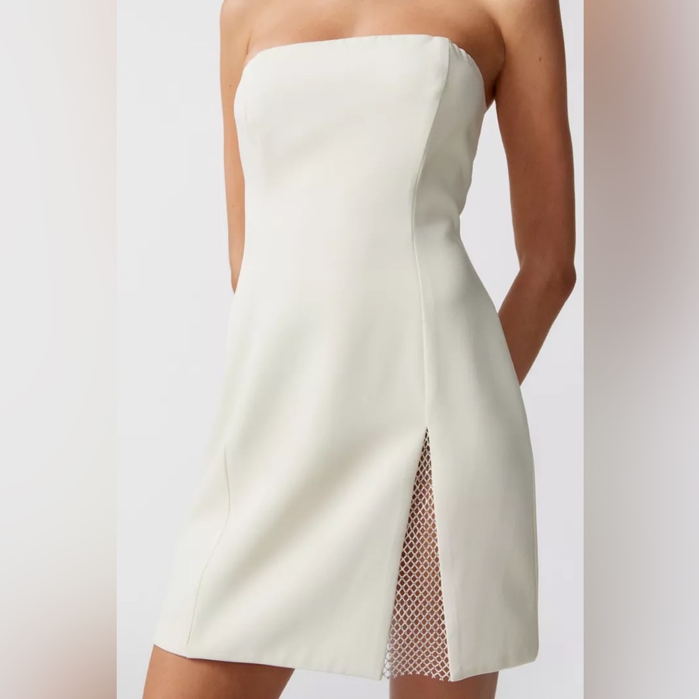 NWT Rare London   diamanté mesh-inset White dress